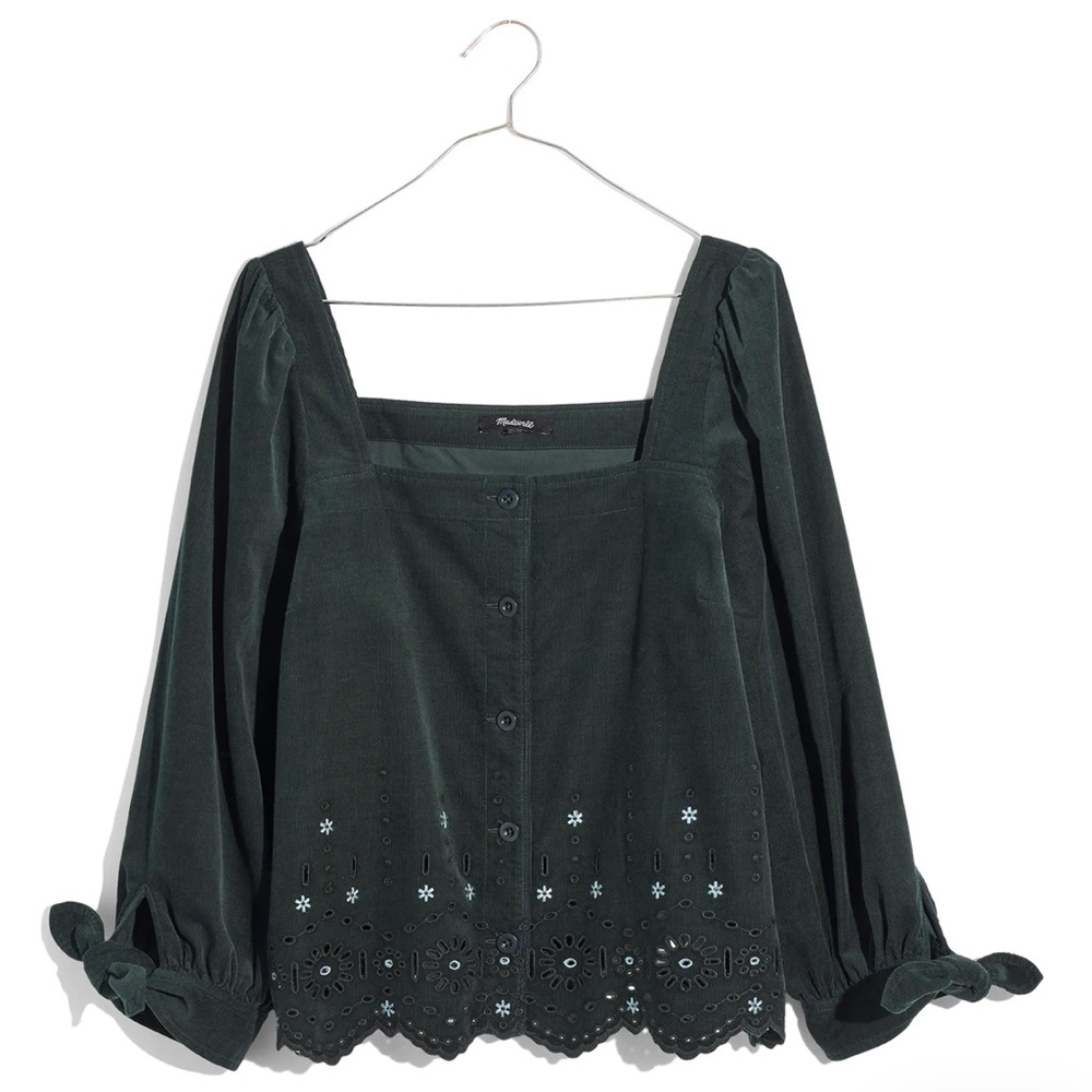 Madewell Embroidered Eyelet Corduroy Tie Sleeve Top womens large